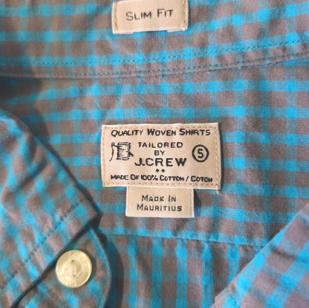 J. Crew Teal and Taupe Check Button-Down Shirt